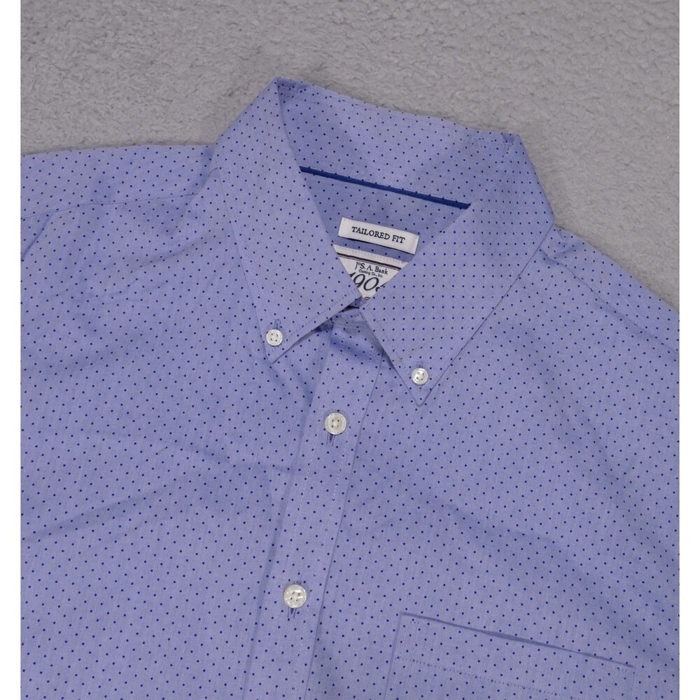 Jos A Bank Dress Shirt Mens Large Tailored Blue Geometric Button Up Long Sleeve